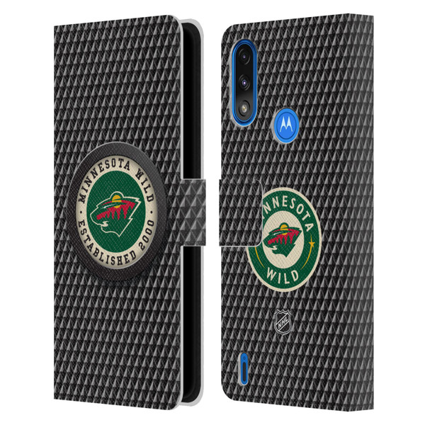 NHL Minnesota Wild Puck Texture Leather Book Wallet Case Cover For Motorola Moto E7 Power / Moto E7i Power