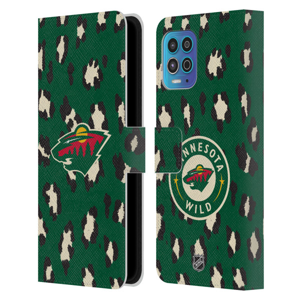 NHL Minnesota Wild Leopard Patten Leather Book Wallet Case Cover For Motorola Moto G100