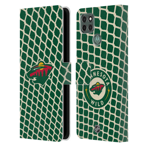 NHL Minnesota Wild Net Pattern Leather Book Wallet Case Cover For Motorola Moto G9 Power