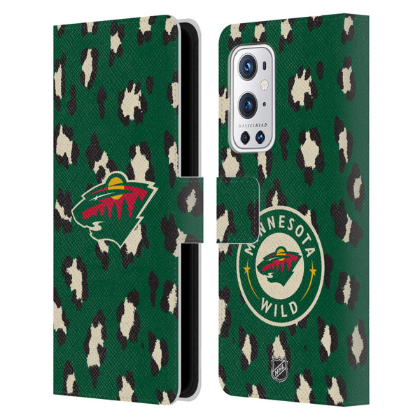 NHL Minnesota Wild Leopard Patten Leather Book Wallet Case Cover For OnePlus 9 Pro