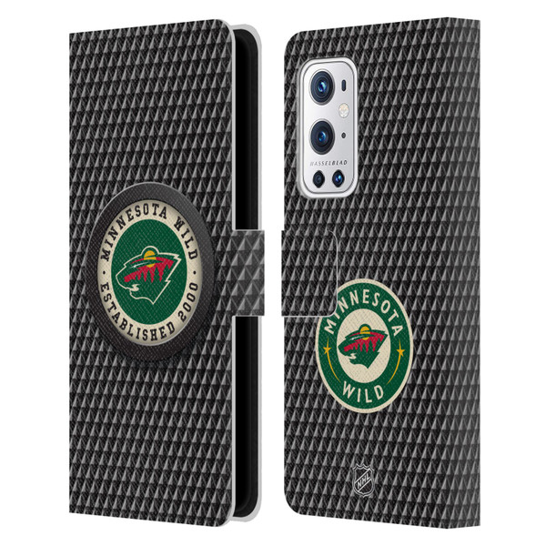 NHL Minnesota Wild Puck Texture Leather Book Wallet Case Cover For OnePlus 9 Pro