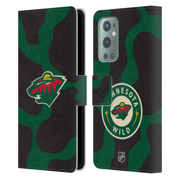 NHL Minnesota Wild Cow Pattern Leather Book Wallet Case Cover For OnePlus 9