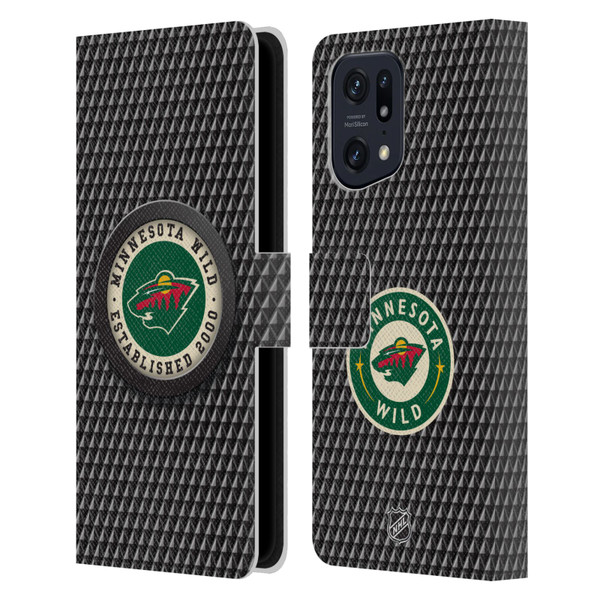 NHL Minnesota Wild Puck Texture Leather Book Wallet Case Cover For OPPO Find X5