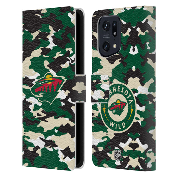NHL Minnesota Wild Camouflage Leather Book Wallet Case Cover For OPPO Find X5 Pro