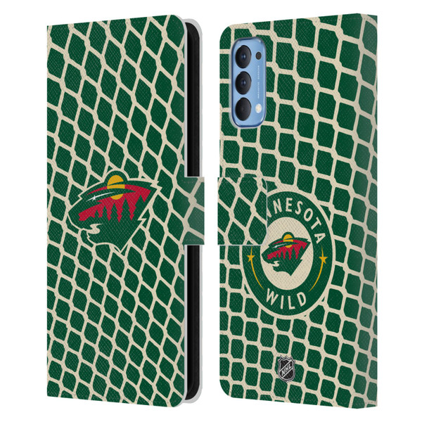 NHL Minnesota Wild Net Pattern Leather Book Wallet Case Cover For OPPO Reno 4 5G