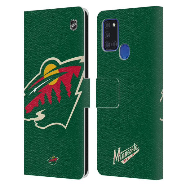 NHL Minnesota Wild Oversized Leather Book Wallet Case Cover For Samsung Galaxy A21s (2020)