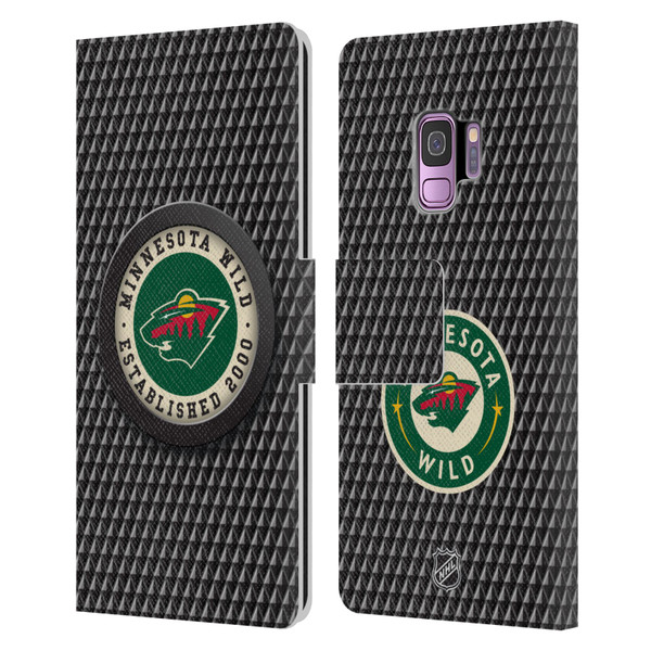 NHL Minnesota Wild Puck Texture Leather Book Wallet Case Cover For Samsung Galaxy S9