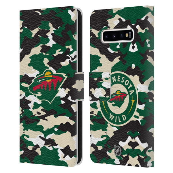 NHL Minnesota Wild Camouflage Leather Book Wallet Case Cover For Samsung Galaxy S10+ / S10 Plus