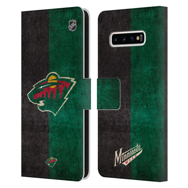 NHL Minnesota Wild Half Distressed Leather Book Wallet Case Cover For Samsung Galaxy S10+ / S10 Plus