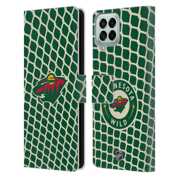 NHL Minnesota Wild Net Pattern Leather Book Wallet Case Cover For Samsung Galaxy M33 (2022)