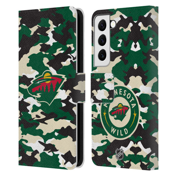 NHL Minnesota Wild Camouflage Leather Book Wallet Case Cover For Samsung Galaxy S22 5G