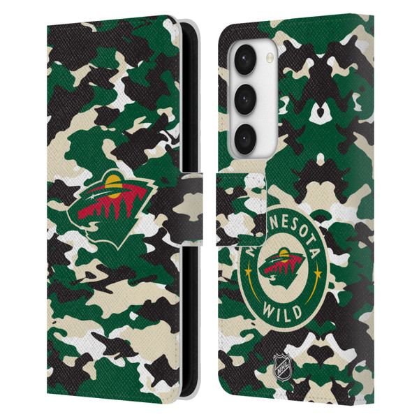 NHL Minnesota Wild Camouflage Leather Book Wallet Case Cover For Samsung Galaxy S23 5G