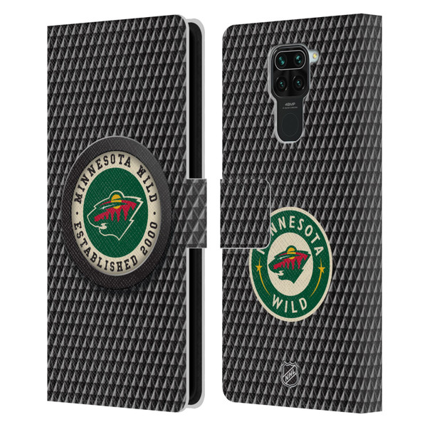 NHL Minnesota Wild Puck Texture Leather Book Wallet Case Cover For Xiaomi Redmi Note 9 / Redmi 10X 4G