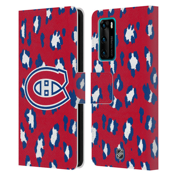 NHL Montreal Canadiens Leopard Patten Leather Book Wallet Case Cover For Huawei P40 5G