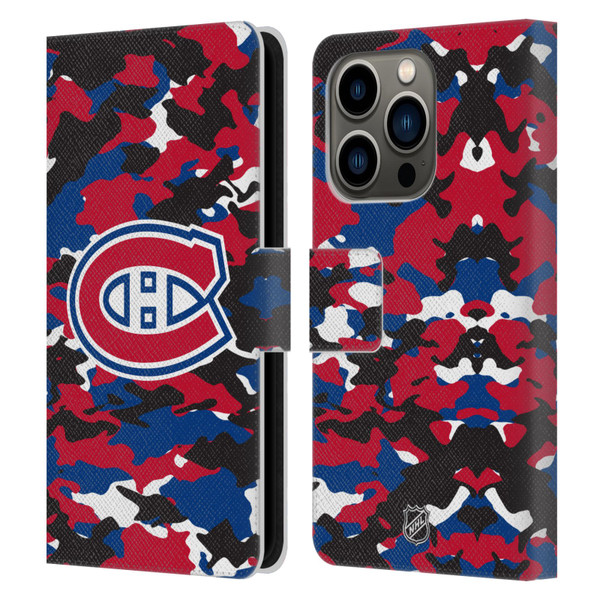 NHL Montreal Canadiens Camouflage Leather Book Wallet Case Cover For Apple iPhone 14 Pro