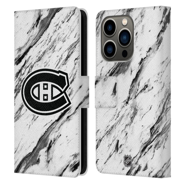 NHL Montreal Canadiens Marble Leather Book Wallet Case Cover For Apple iPhone 14 Pro