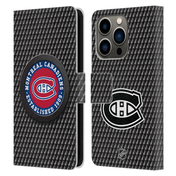 NHL Montreal Canadiens Puck Texture Leather Book Wallet Case Cover For Apple iPhone 14 Pro