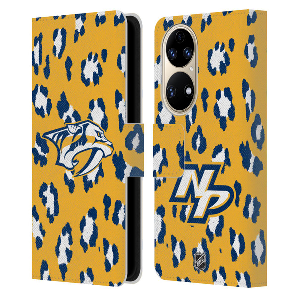 NHL Nashville Predators Leopard Patten Leather Book Wallet Case Cover For Huawei P50