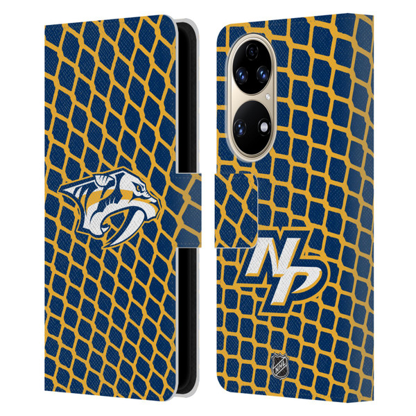NHL Nashville Predators Net Pattern Leather Book Wallet Case Cover For Huawei P50