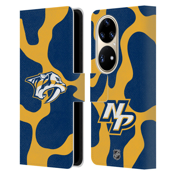 NHL Nashville Predators Cow Pattern Leather Book Wallet Case Cover For Huawei P50 Pro