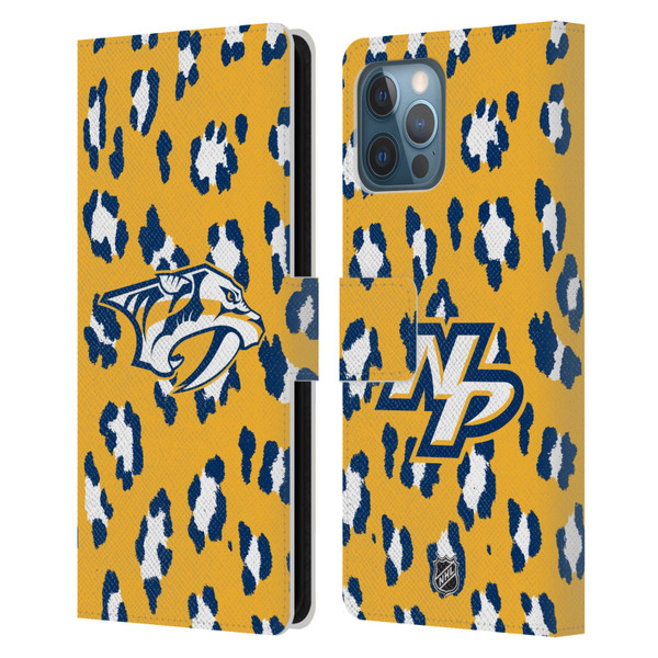 NHL Nashville Predators Leopard Patten Leather Book Wallet Case Cover For Apple iPhone 12 Pro Max