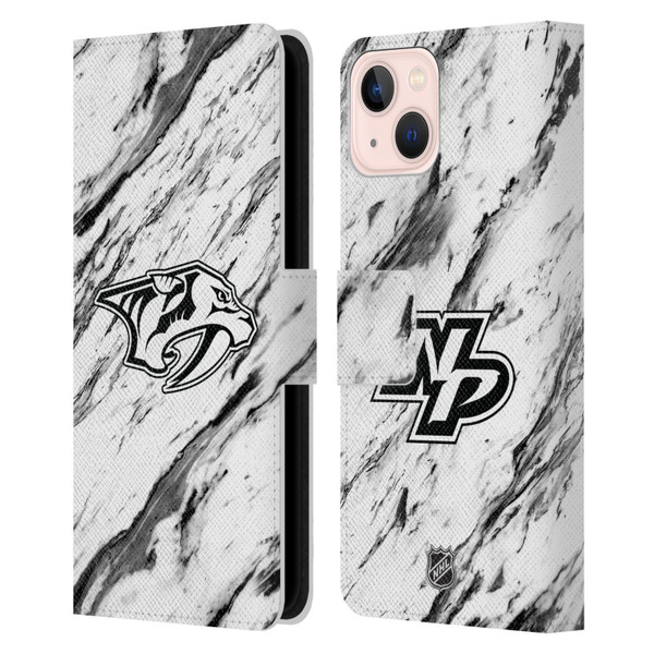 NHL Nashville Predators Marble Leather Book Wallet Case Cover For Apple iPhone 13