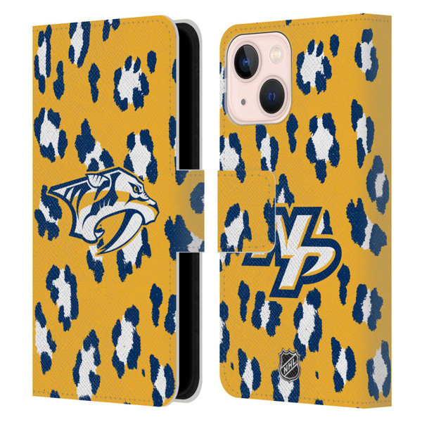 NHL Nashville Predators Leopard Patten Leather Book Wallet Case Cover For Apple iPhone 13 Mini