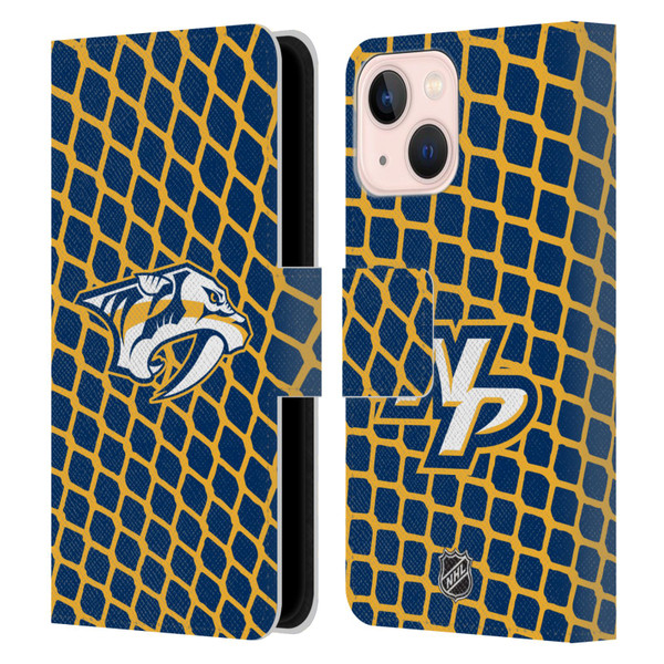 NHL Nashville Predators Net Pattern Leather Book Wallet Case Cover For Apple iPhone 13 Mini