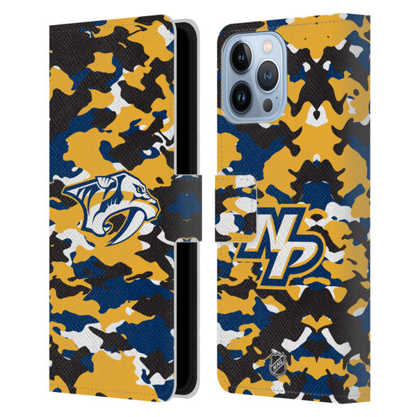 NHL Nashville Predators Camouflage Leather Book Wallet Case Cover For Apple iPhone 13 Pro Max