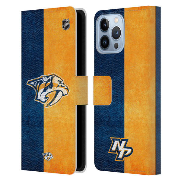 NHL Nashville Predators Half Distressed Leather Book Wallet Case Cover For Apple iPhone 13 Pro Max