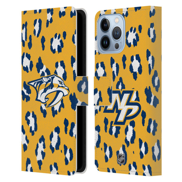NHL Nashville Predators Leopard Patten Leather Book Wallet Case Cover For Apple iPhone 13 Pro Max