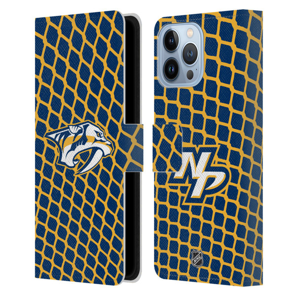 NHL Nashville Predators Net Pattern Leather Book Wallet Case Cover For Apple iPhone 13 Pro Max