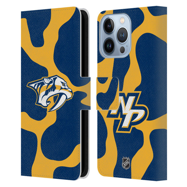 NHL Nashville Predators Cow Pattern Leather Book Wallet Case Cover For Apple iPhone 13 Pro