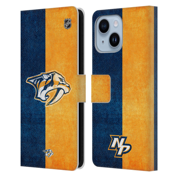 NHL Nashville Predators Half Distressed Leather Book Wallet Case Cover For Apple iPhone 14 Plus