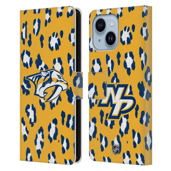 NHL Nashville Predators Leopard Patten Leather Book Wallet Case Cover For Apple iPhone 14 Plus