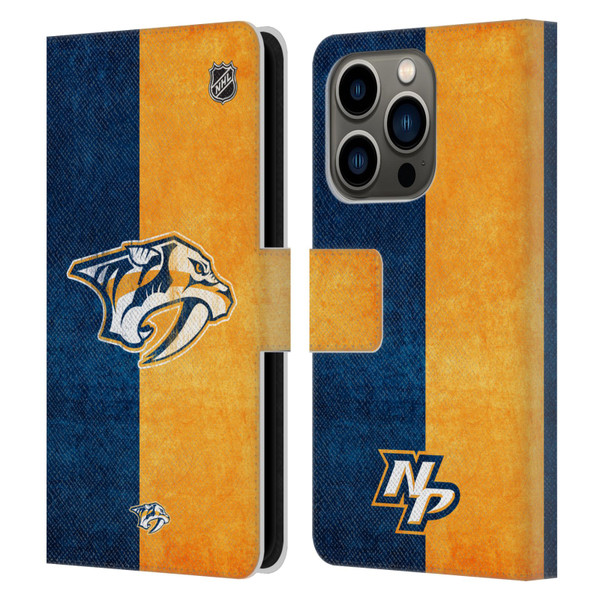 NHL Nashville Predators Half Distressed Leather Book Wallet Case Cover For Apple iPhone 14 Pro