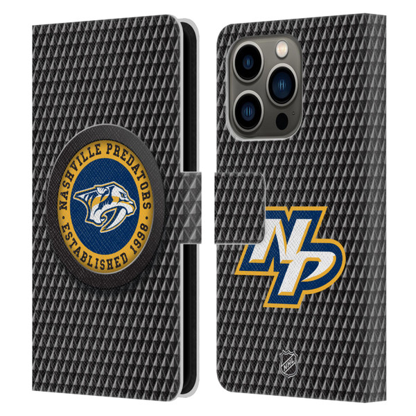 NHL Nashville Predators Puck Texture Leather Book Wallet Case Cover For Apple iPhone 14 Pro
