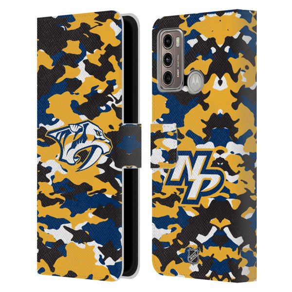 NHL Nashville Predators Camouflage Leather Book Wallet Case Cover For Motorola Moto G60 / Moto G40 Fusion