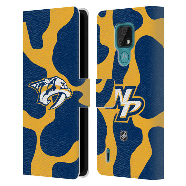 NHL Nashville Predators Cow Pattern Leather Book Wallet Case Cover For Motorola Moto E7