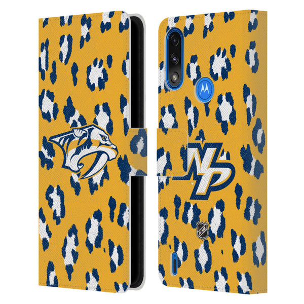 NHL Nashville Predators Leopard Patten Leather Book Wallet Case Cover For Motorola Moto E7 Power / Moto E7i Power