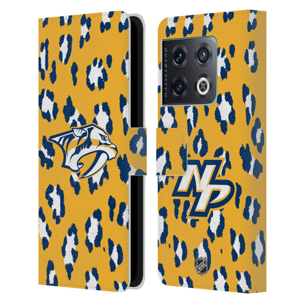 NHL Nashville Predators Leopard Patten Leather Book Wallet Case Cover For OnePlus 10 Pro