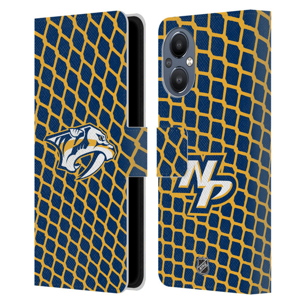 NHL Nashville Predators Net Pattern Leather Book Wallet Case Cover For OnePlus Nord N20 5G