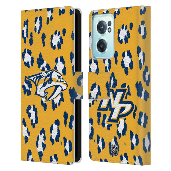 NHL Nashville Predators Leopard Patten Leather Book Wallet Case Cover For OnePlus Nord CE 2 5G