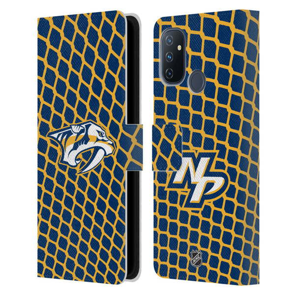 NHL Nashville Predators Net Pattern Leather Book Wallet Case Cover For OnePlus Nord N100