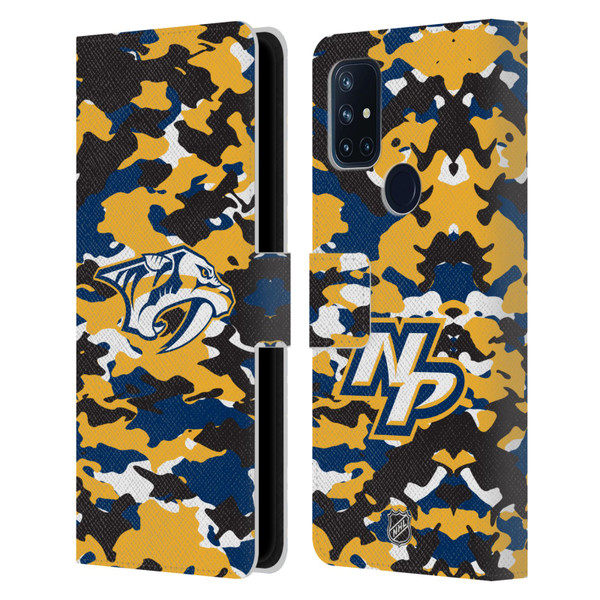 NHL Nashville Predators Camouflage Leather Book Wallet Case Cover For OnePlus Nord N10 5G
