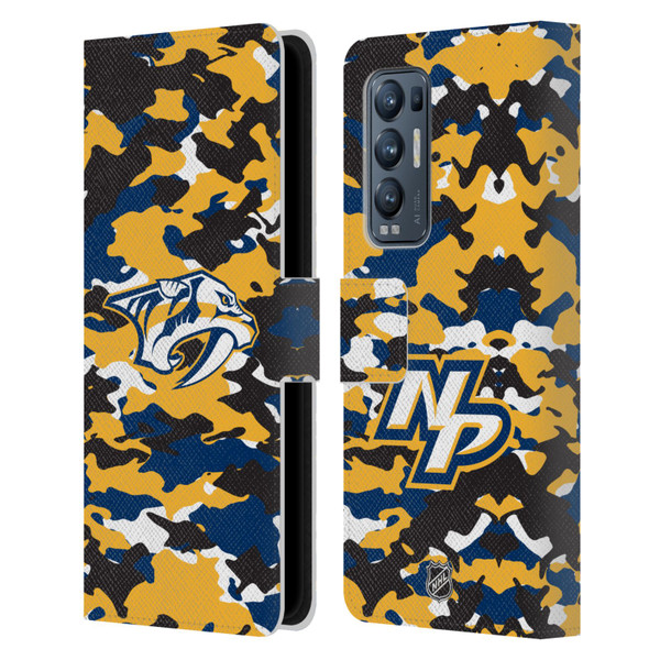 NHL Nashville Predators Camouflage Leather Book Wallet Case Cover For OPPO Find X3 Neo / Reno5 Pro+ 5G