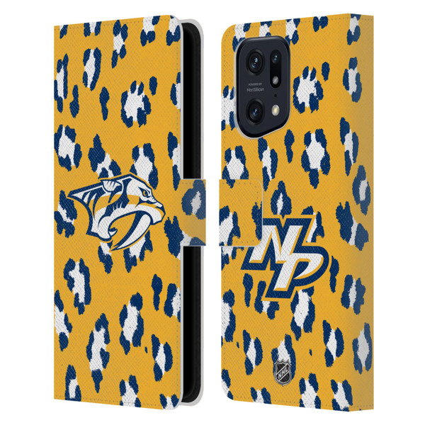 NHL Nashville Predators Leopard Patten Leather Book Wallet Case Cover For OPPO Find X5 Pro