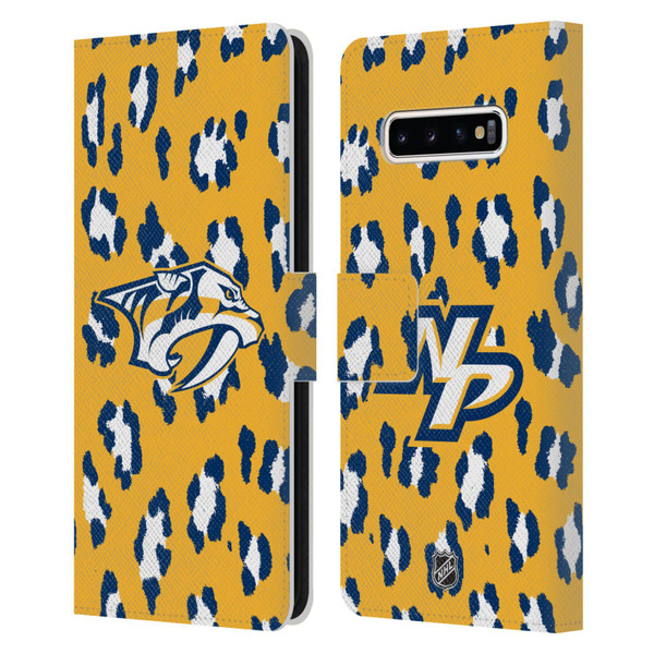 NHL Nashville Predators Leopard Patten Leather Book Wallet Case Cover For Samsung Galaxy S10+ / S10 Plus