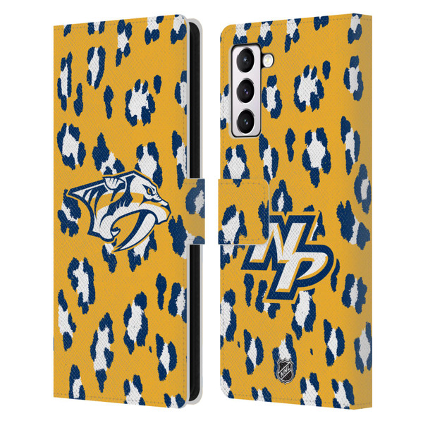 NHL Nashville Predators Leopard Patten Leather Book Wallet Case Cover For Samsung Galaxy S21+ 5G