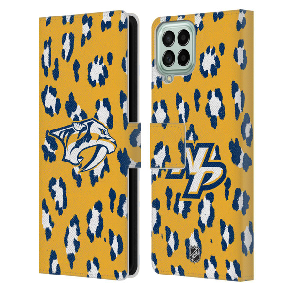 NHL Nashville Predators Leopard Patten Leather Book Wallet Case Cover For Samsung Galaxy M33 (2022)